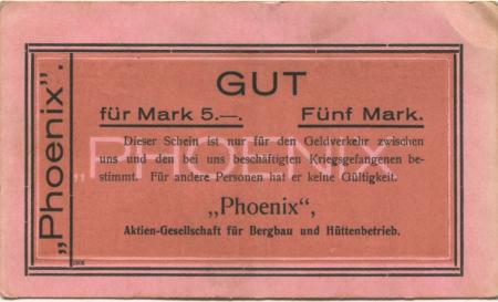 Hoerde (heute Dortmund) - Phoenix AG für Bergbau und Hüttenbetrieb, Kriegsgefangenen-Abteilung - -- - 5 Mark 