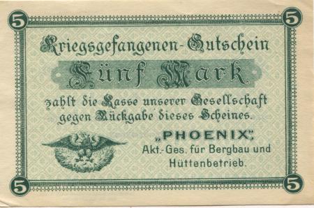 Hoerde (heute Dortmund) - Phoenix AG für Bergbau und Hüttenbetrieb, Kriegsgefangenen-Abteilung - -- - 5 Mark 