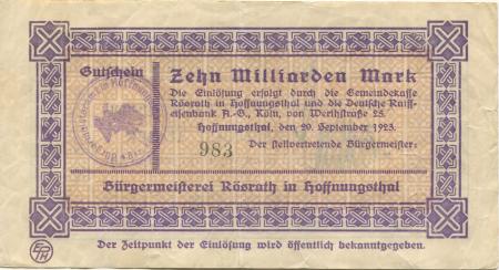 Hoffnungsthal (heute: Rösrath) - Bürgermeisterei Rösrath - 20.9.1923 - 10 Milliarden Mark 