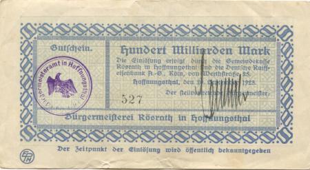 Hoffnungsthal (heute: Rösrath) - Bürgermeisterei Rösrath - 20.9.1923 - 100 Milliarden Mark 
