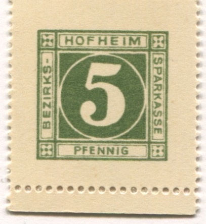 Hofheim - Bezirkssparkasse - -- - 5 Pfennig 