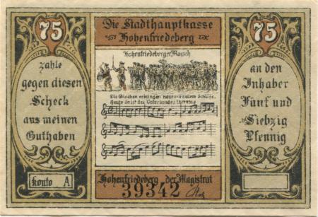 Hohenfriedeberg (heute: PL-Dobromierz) - Stadt -  -- - 75 Pfennig 