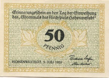 Hohenwestedt - Kirchspiel - 3.7.1921 - 50 Pfennig 