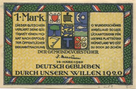 Holnis (heute: Glücksburg) - Gemeinde - 14.3.1920 - 1 Mark 