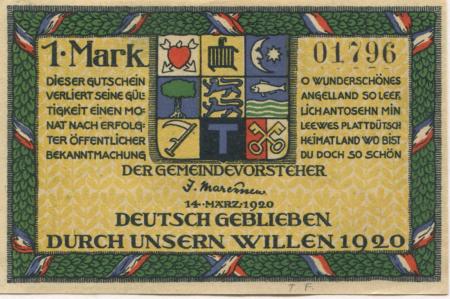 Holnis (heute: Glücksburg) - Gemeinde - 14.3.1920 - 1 Mark 