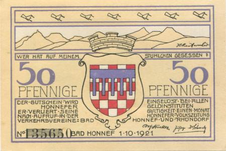 Honnef - Verkehrsvereine Bad Honnef  und Rhöndorf - 1.10.1921 - 50 Pfennig 