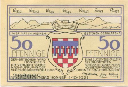 Honnef - Verkehrsvereine Bad Honnef  und Rhöndorf - 1.10.1921 - 50 Pfennig 