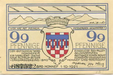 Honnef - Verkehrsvereine Bad Honnef und Rhöndorf - 1.10.1921 - 99 Pfennig 