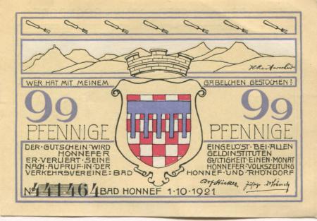 Honnef - Verkehrsvereine Bad Honnef und Rhöndorf - 1.10.1921 - 99 Pfennig 