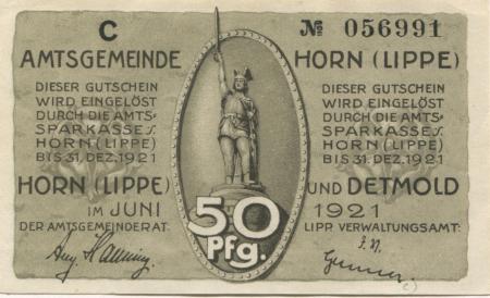 Horn (heute: Horn-Meinberg) - Amtsgemeinde - Juni 1921 - 31.12.1921 - 50 Pfennig 