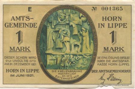 Horn (heute: Horn-Meinberg) - Amtsgemeinde - Juni 1921 - 31.12.1921 - 1 Mark 