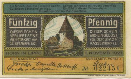 Horn (heute: Horn-Meinberg) - Stadt - 1.11.1921 - 31.12.1921 - 50 Pfennig 