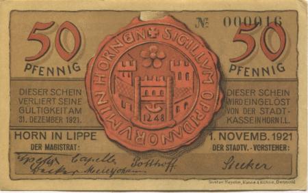 Horn (heute: Horn-Meinberg) - Stadt - 1.11.1921 - 31.12.1921 - 50 Pfennig 