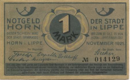Horn (heute: Horn-Meinberg) - Stadt - November 1921 - 31.12.1921 - 1 Mark 