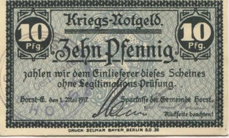 Horst - Sparkasse der Gemeinde - 1.5.1917 - 10 Pfennig 