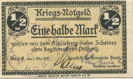 Horst - Sparkasse der Gemeinde - 1.5.1917 - 1/2 Mark 