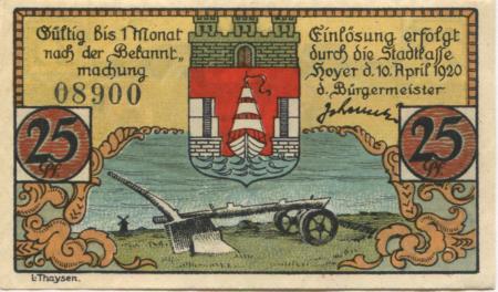 Hoyer (heute: DK-Hojer Sogn) - Gemeinde - 10.4.1920 - 25 Pfennig 