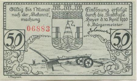 Hoyer (heute: DK-Hojer Sogn) - Gemeinde - 10.4.1920 - 50 Pfennig 