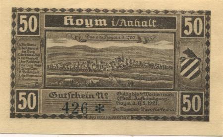 Hoym (heute: Seeland) - Stadt - 17.5.1921 - 50 Pfennig 
