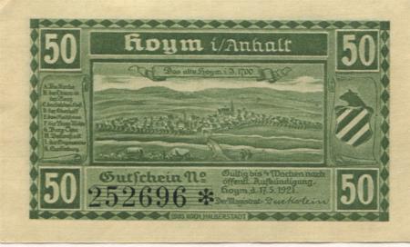 Hoym (heute: Seeland) - Stadt - 17.5.1921 - 50 Pfennig 
