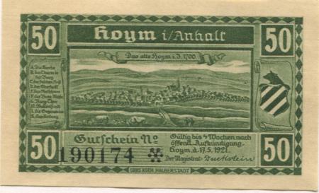 Hoym (heute: Seeland) - Stadt - 17.5.1921 - 50 Pfennig 