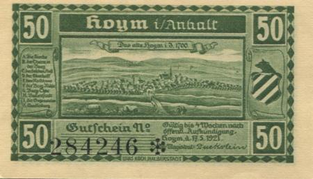 Hoym (heute: Seeland) - Stadt - 17.5.1921 - 50 Pfennig 