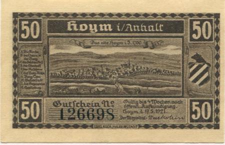 Hoym (heute: Seeland) - Stadt - 17.5.1921 - 50 Pfennig 