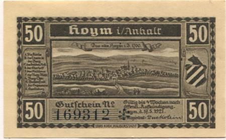 Hoym (heute: Seeland) - Stadt - 17.5.1921 - 50 Pfennig 