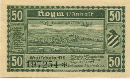 Hoym (heute: Seeland) - Stadt - 17.5.1921 - 50 Pfennig 