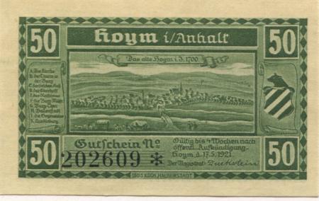 Hoym (heute: Seeland) - Stadt - 17.5.1921 - 50 Pfennig 