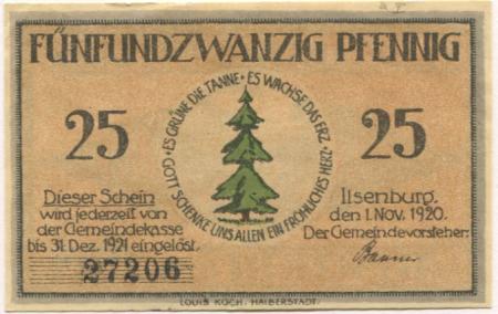 Ilsenburg - Gemeinde - 1.11.1920 - 31.12.1921 - 25 Pfennig 