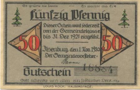 Ilsenburg - Gemeinde - 1.11.1920 - 31.12.1921 - 50 Pfennig 