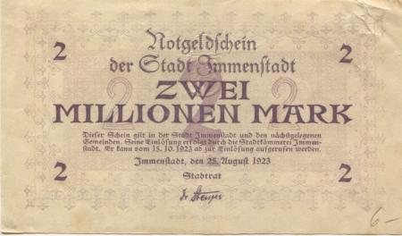 Immenstadt - Stadt - 25.8.1923 - 15.10.1923 - 2 Millionen Mark 