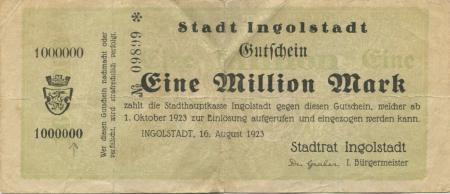 Ingolstadt - Stadt - 16.8.1923 - 1.10.1923 - 1 Million Mark 