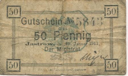 Jastrow (heute: PL-Jastrowie) - Stadt - 10.1.1917 - 50 Pfennig 