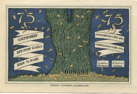 Kahla - Stadt - 1.12.1921 - 31.12.1921 - 75 Pfennig 