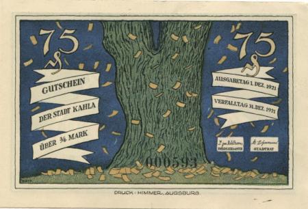 Kahla - Stadt - 1.12.1921 - 31.12.1921 - 75 Pfennig 