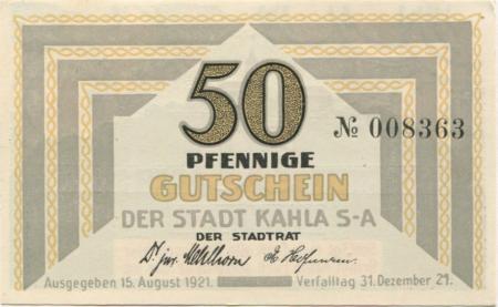 Kahla - Stadt - 15.8.1921 - 31.12.1921 - 50 Pfennig 