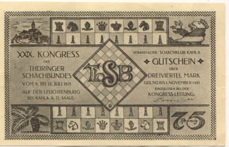 Kahla - Thüringer Schachbund - - 1.11.1921 - 75 Pfennig 