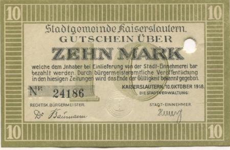 Kaiserslautern - Stadt - 10.10.1918 - 10 Mark 