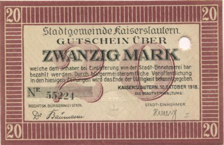 Kaiserslautern - Stadt - 10.10.1918 - 20 Mark 