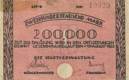 Kaiserslautern - Stadt - 15.8.1923 - 200000 Mark 