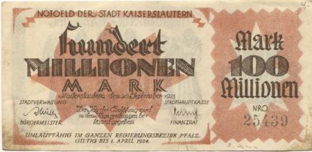 Kaiserslautern - Stadt - 20.9.1923 - 1.4.1924 - 100 Millionen Mark 