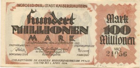 Kaiserslautern - Stadt - 20.9.1923 - 1.4.1924 - 100 Millionen Mark 
