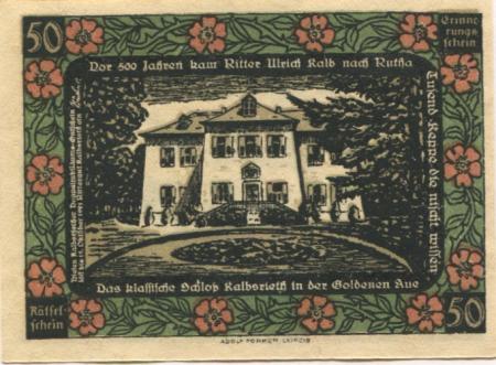 Kalbsrieth - Rittergut - - 15.10.1921 - 50 Pfennig 