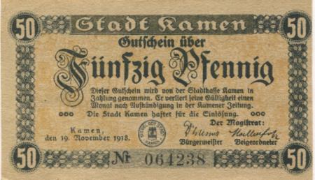 Kamen - Stadt - 19.11.1918 - 50 Pfennig 