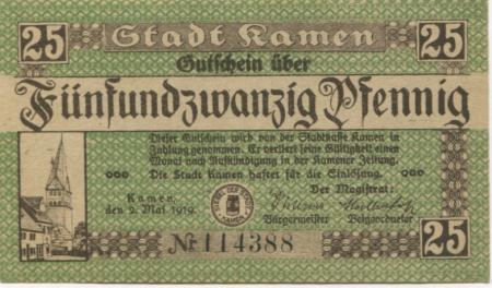Kamen - Stadt - 2.5.1919 - 25 Pfennig 