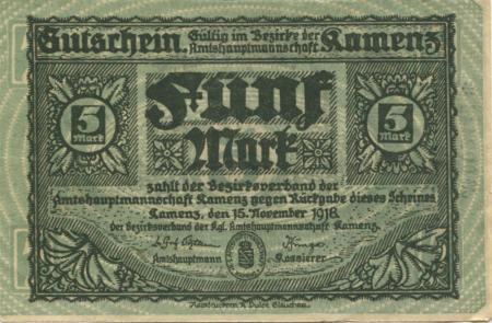 Kamenz - Amtshauptmannschaft -15.11.1918 - 5 Mark 