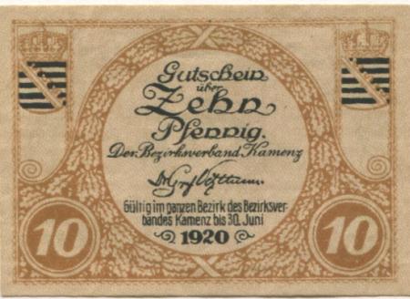 Kamenz - Amtshauptmannschaft -- 30.6.1920 - 10 Pfennig 