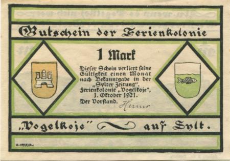 Kampen - Ferienkolonie Vogelkoje - 1.10.1921 - 1 Mark 